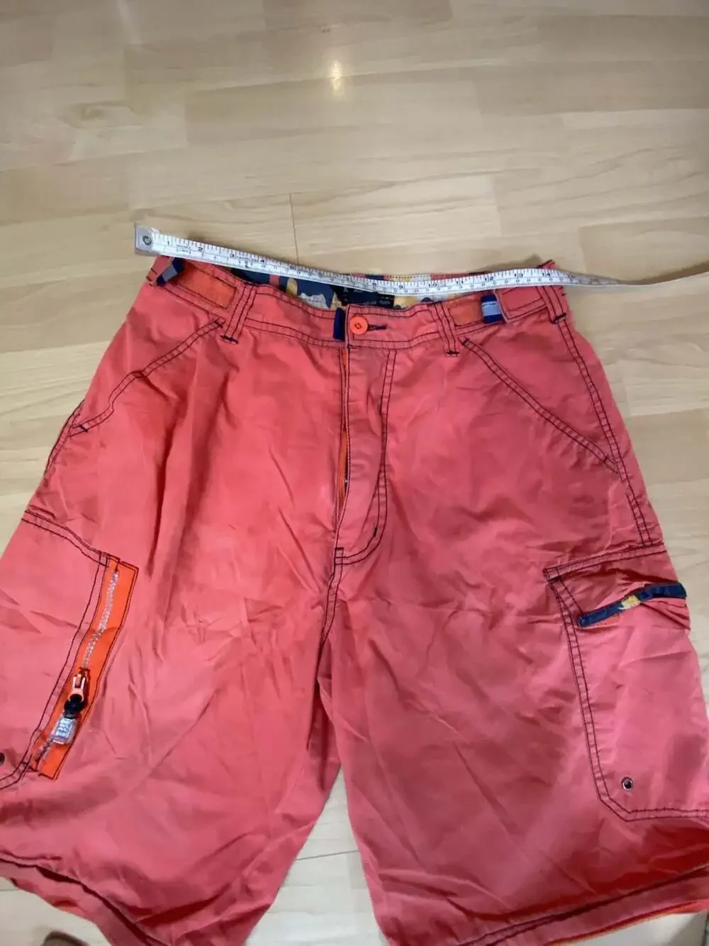 Plugg Men's Vintage Cargo Shorts Orange Utility Multi-Pocket